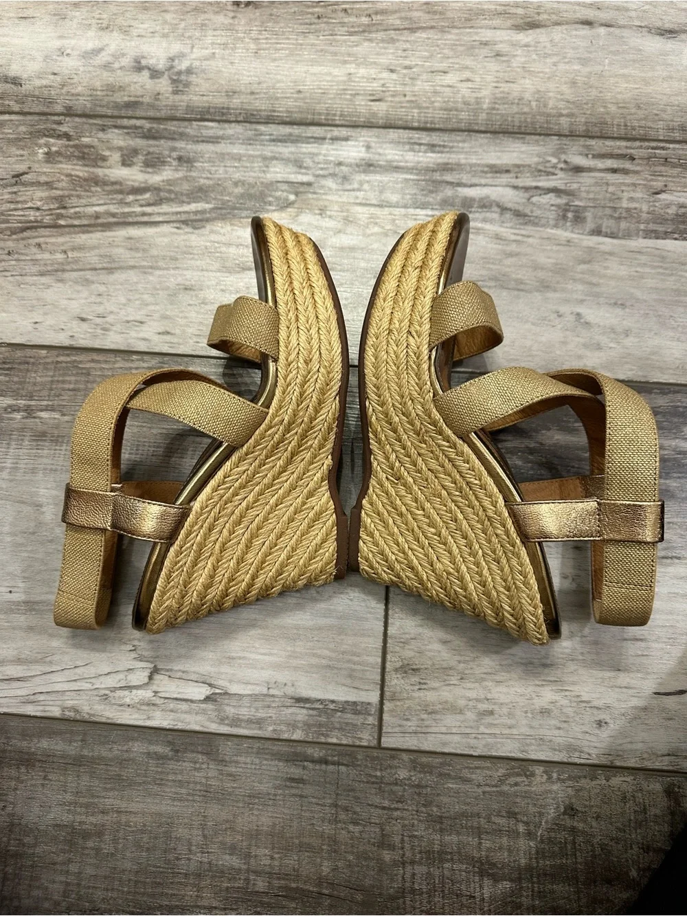 Sofft Metallic Gold Elastic-Strap Espadrille Wedges